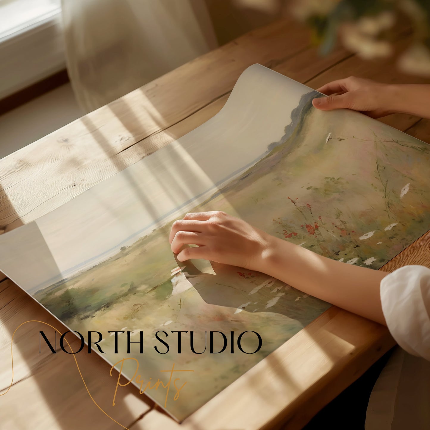 Premium Poster of Woman Walking Through Wildflower Field Art Posters