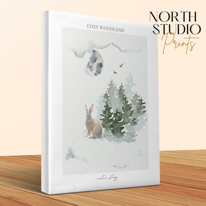 Premium Poster of Cozy Woodland Winter Story Nursery Canvas Wraps