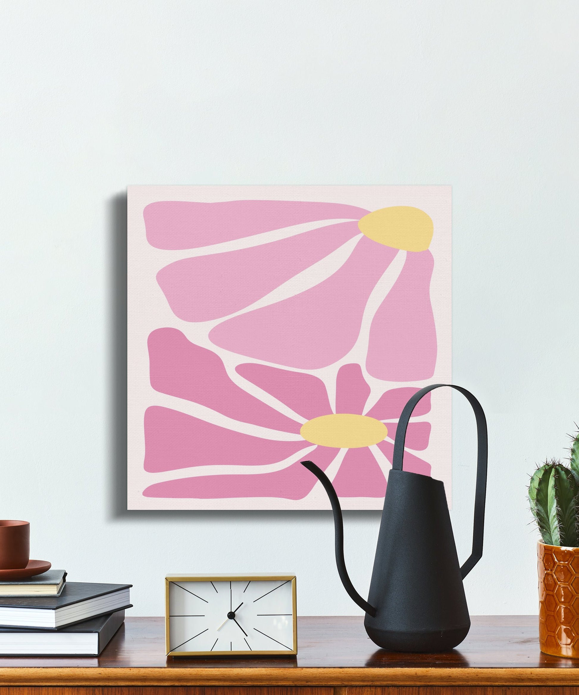 Premium Poster of Abstract Pink and Yellow Floral Wall Art Canvas Wraps