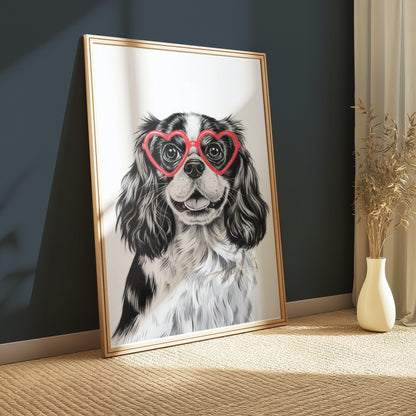 Premium Poster of Cute Dog with Heart Shaped Glasses Posters