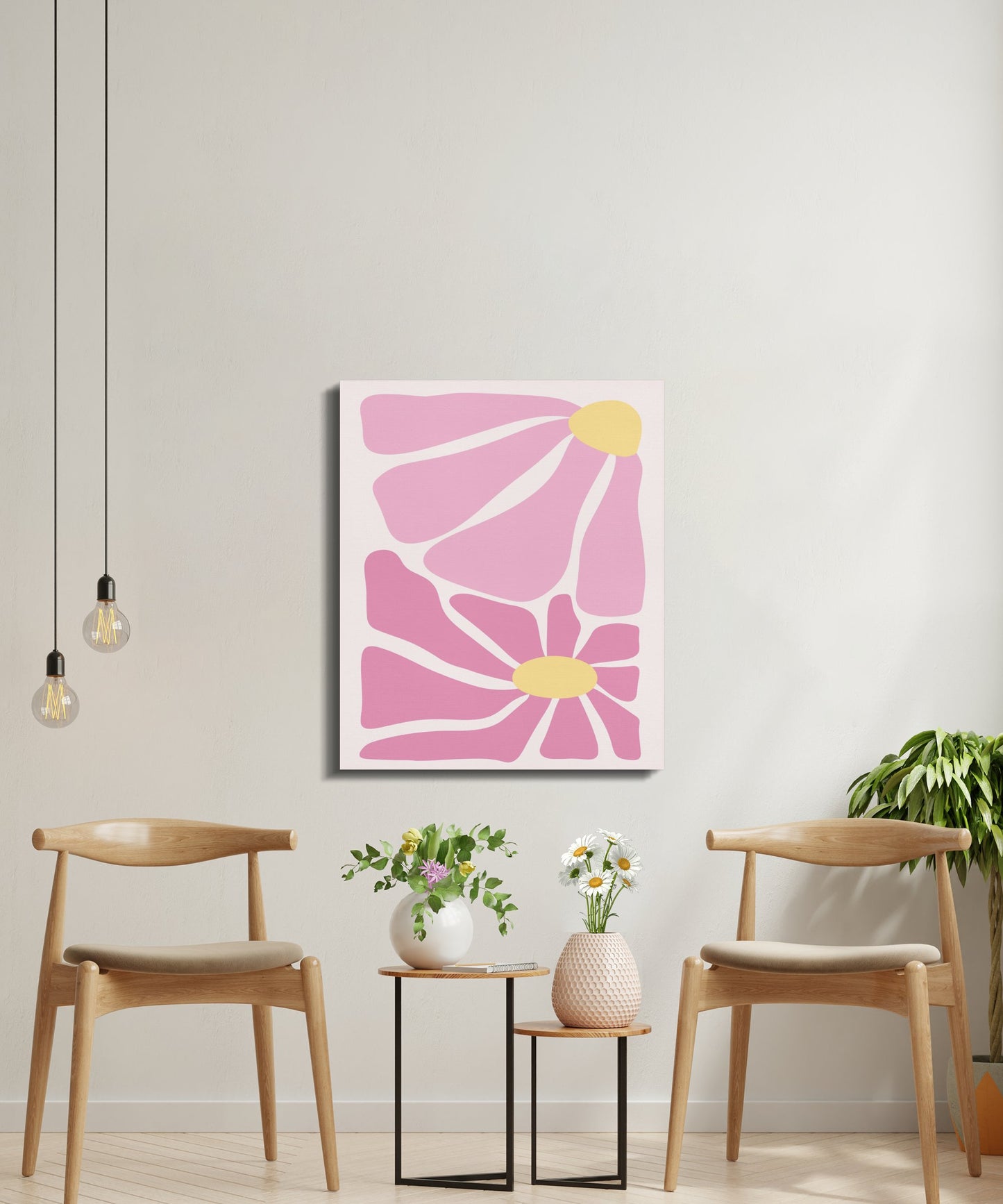 Premium Poster of Abstract Pink and Yellow Floral Wall Art Canvas Wraps