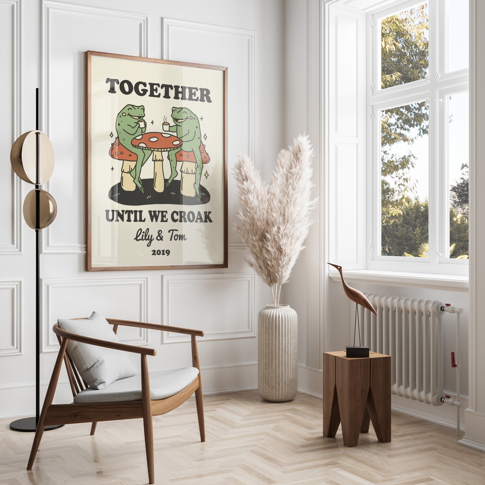 Together until we croak poster with frogs and mushrooms.