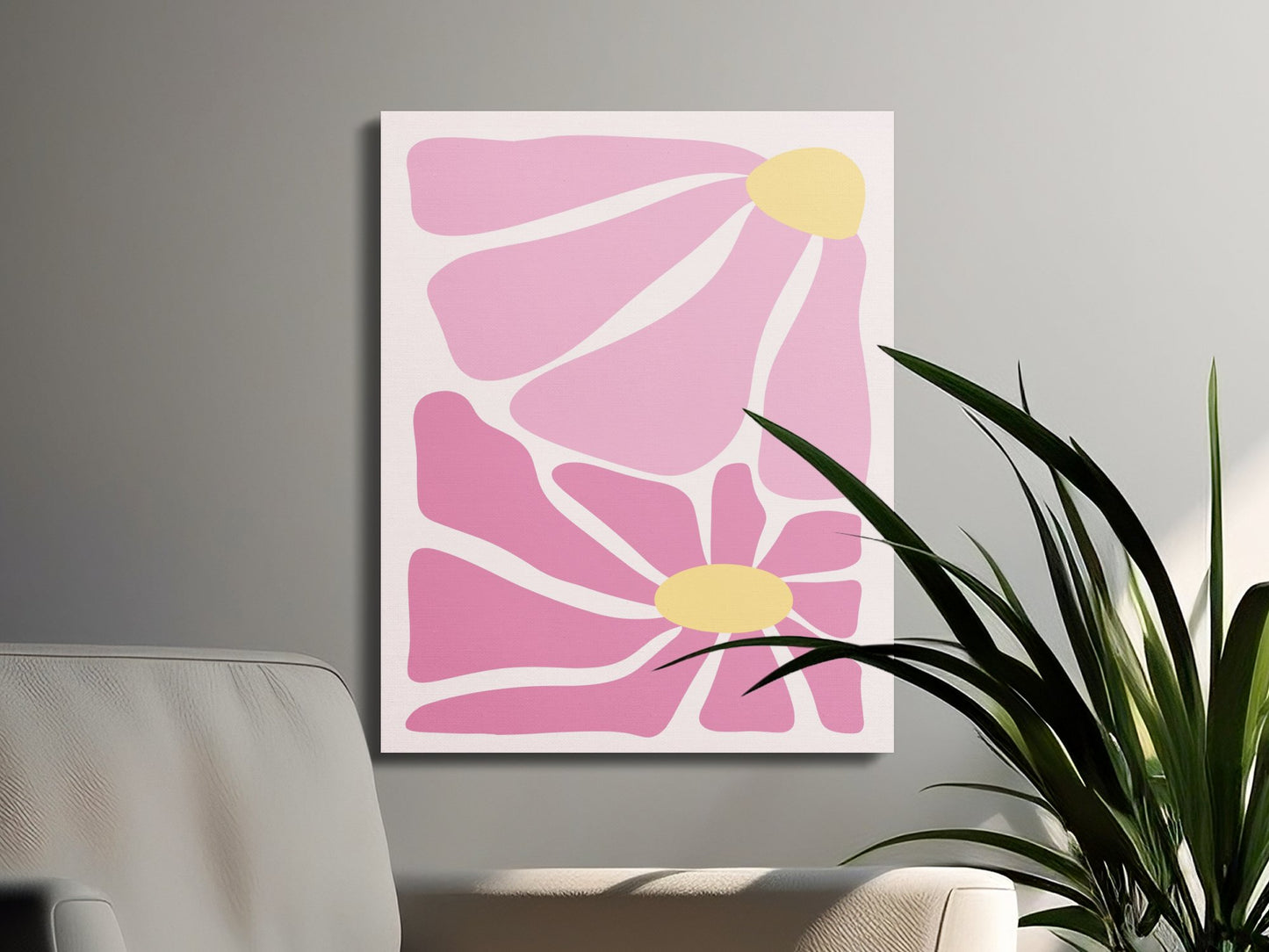 Premium Poster of Abstract Pink and Yellow Floral Wall Art Canvas Wraps