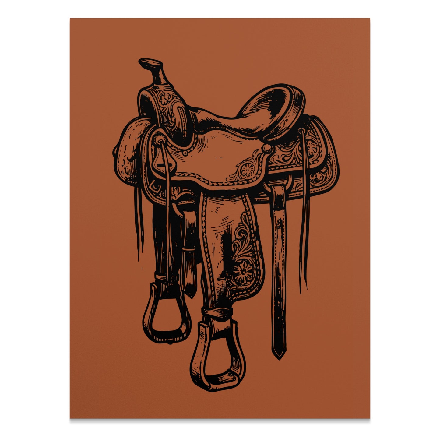 Detailed illustration of a western saddle on a plain background.