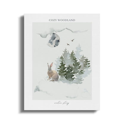 Premium Poster of Cozy Woodland Winter Story Nursery Canvas Wraps