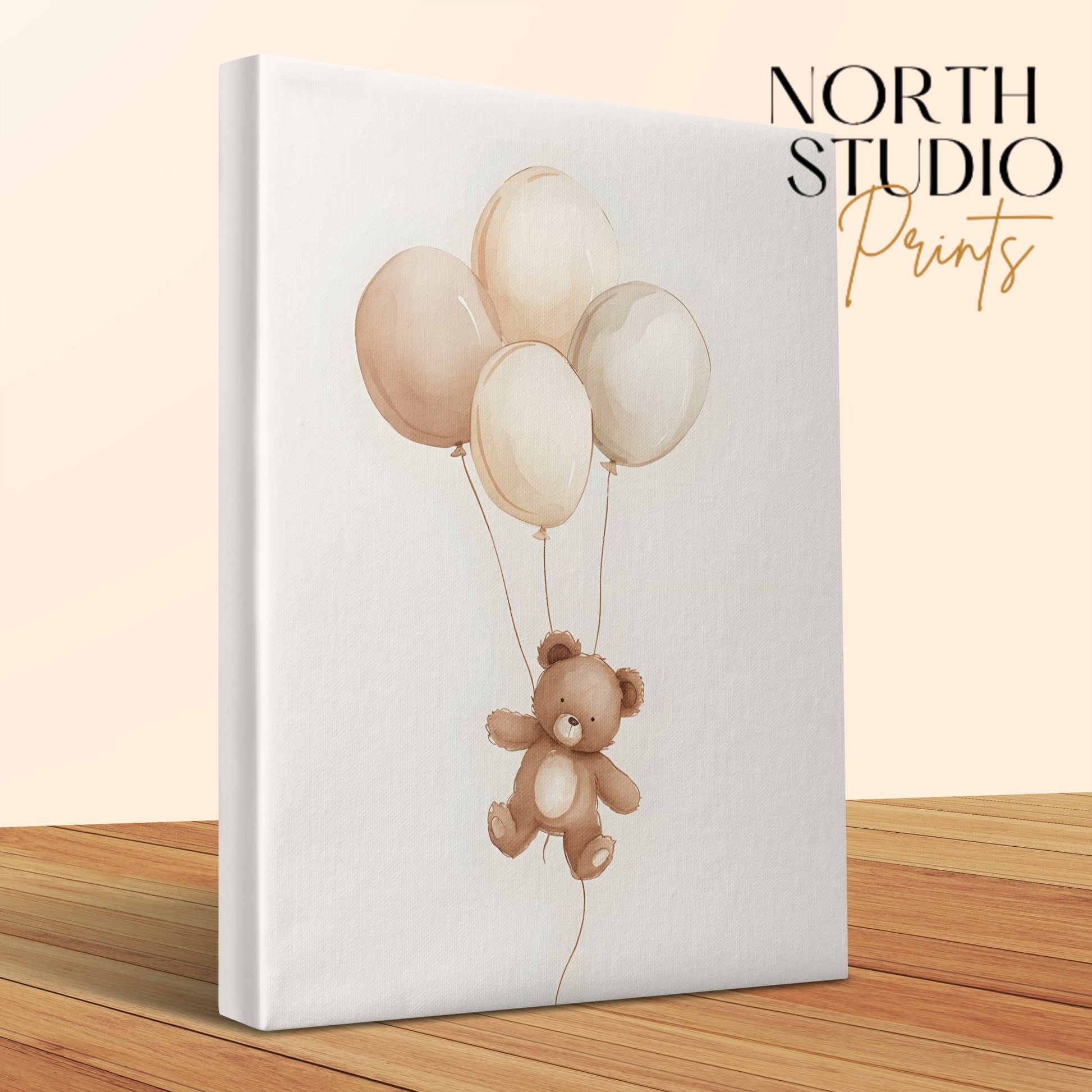 Premium Poster of Adorable Teddy Bear with Balloons Nursery Canvas Wraps