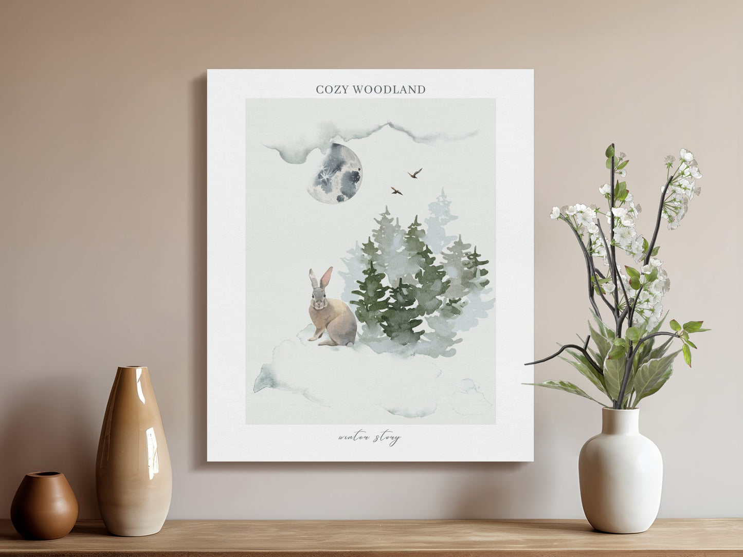 Premium Poster of Cozy Woodland Winter Story Nursery Canvas Wraps