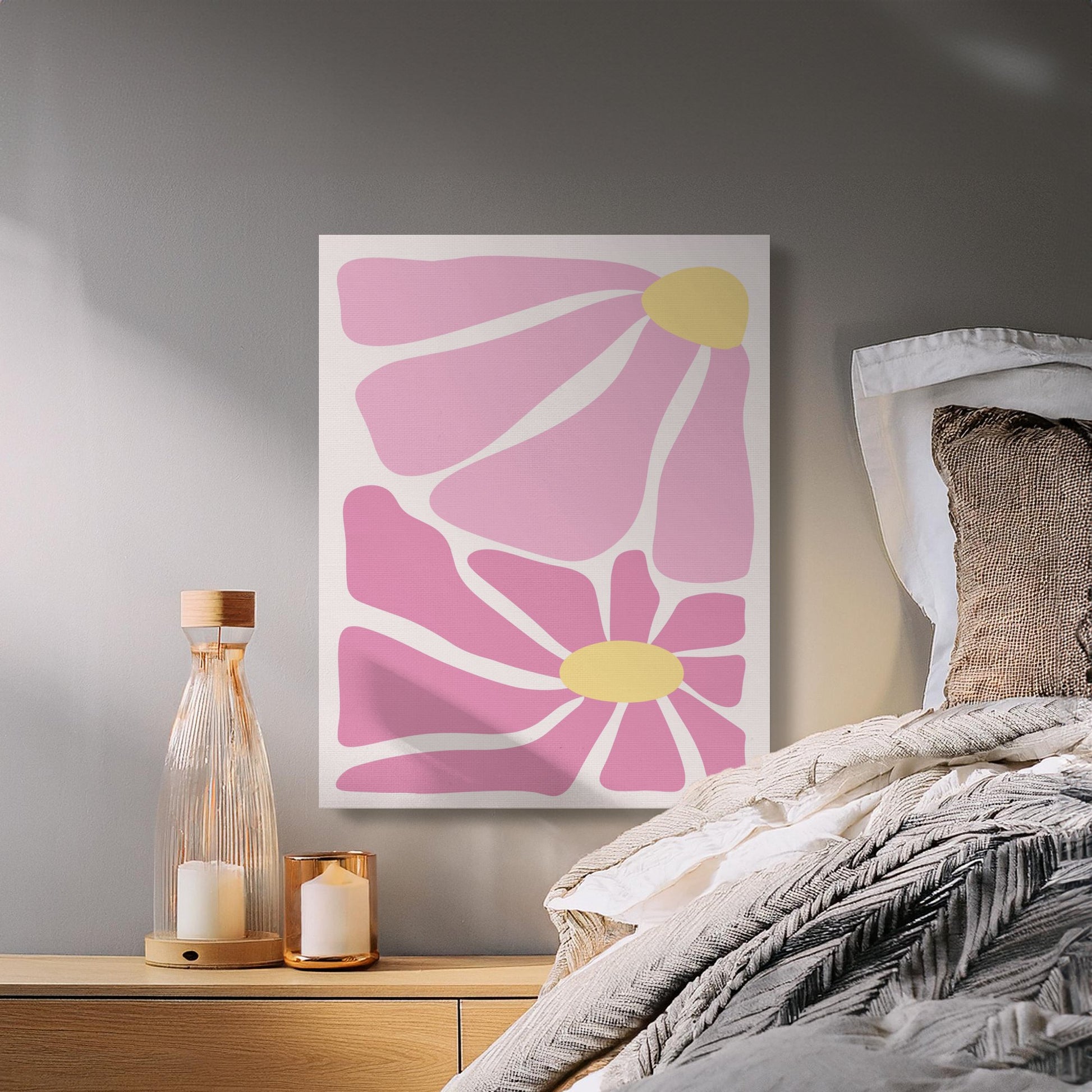Premium Poster of Abstract Pink and Yellow Floral Wall Art Canvas Wraps