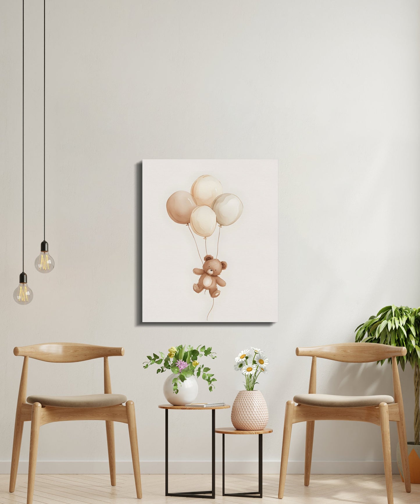 Premium Poster of Adorable Teddy Bear with Balloons Nursery Canvas Wraps