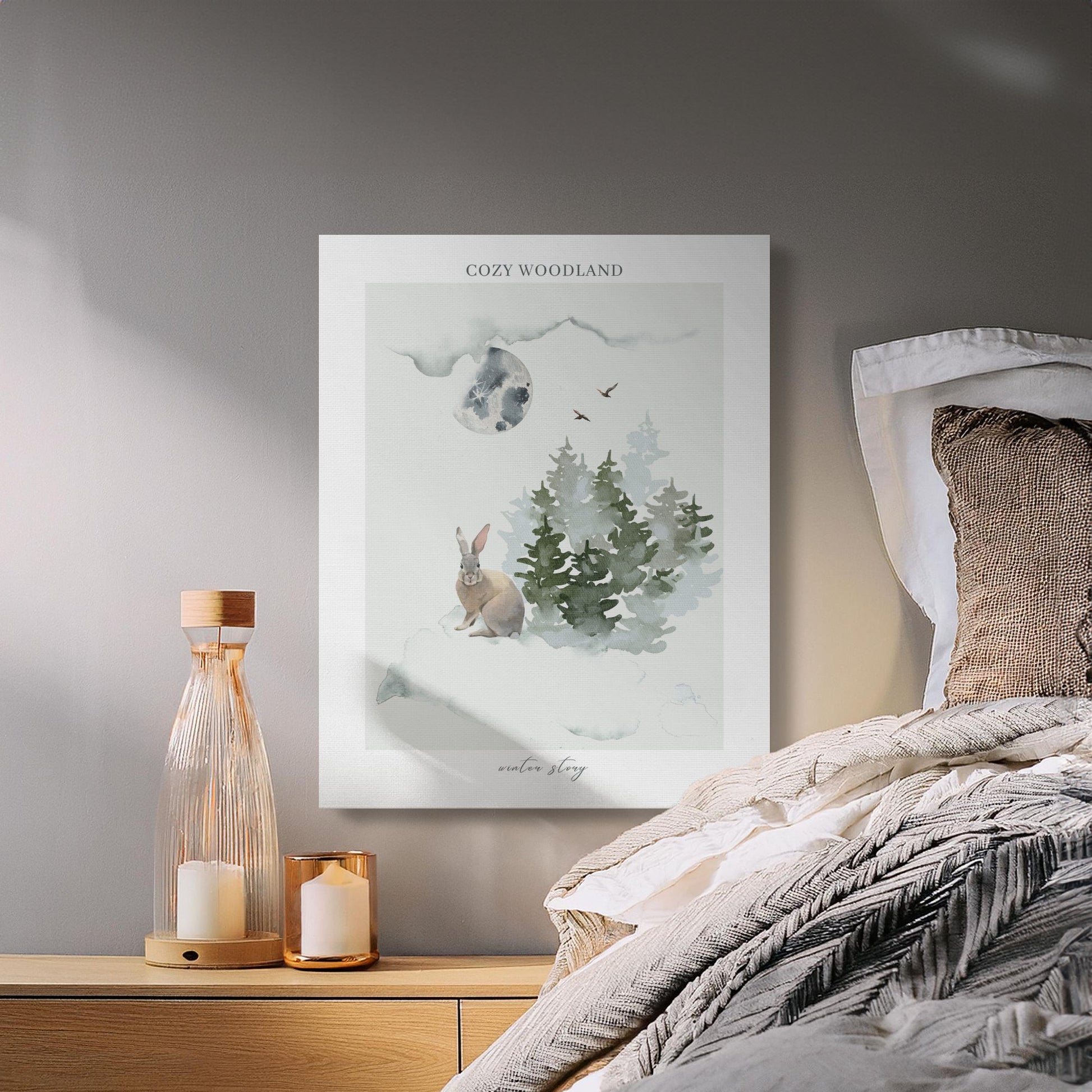 Premium Poster of Cozy Woodland Winter Story Nursery Canvas Wraps