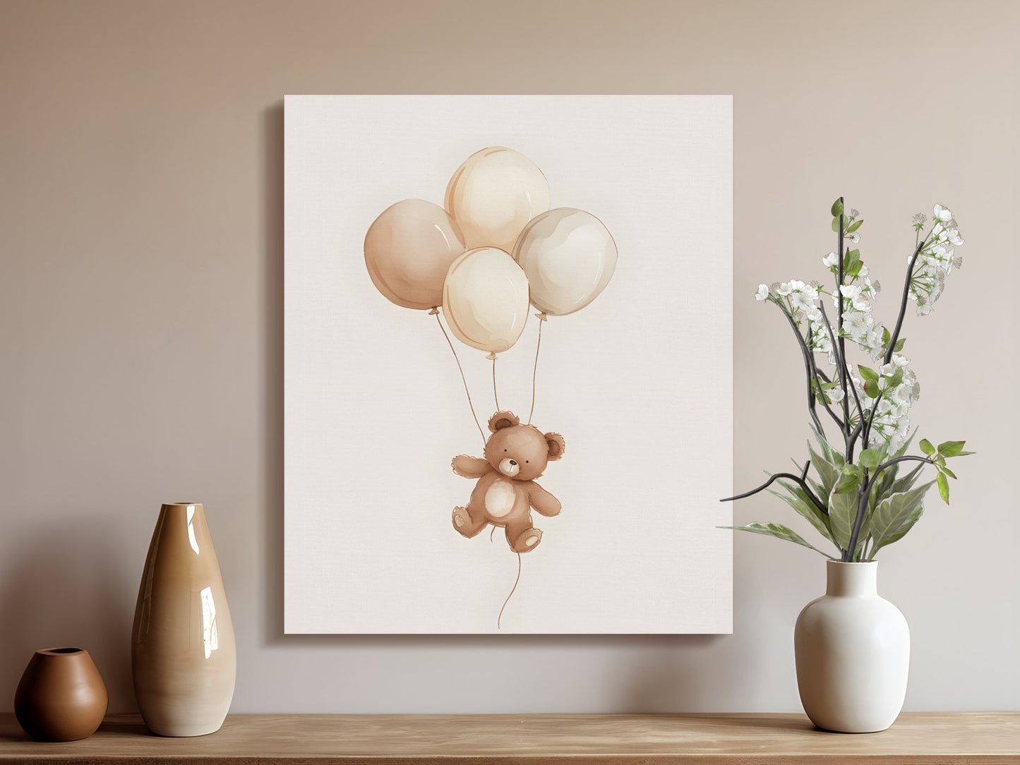 Premium Poster of Adorable Teddy Bear with Balloons Nursery Canvas Wraps