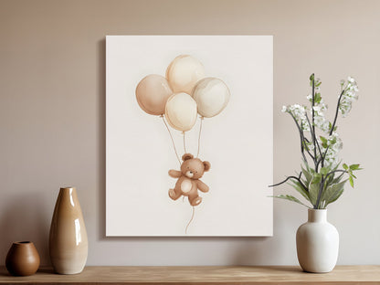 Premium Poster of Adorable Teddy Bear with Balloons Nursery Canvas Wraps