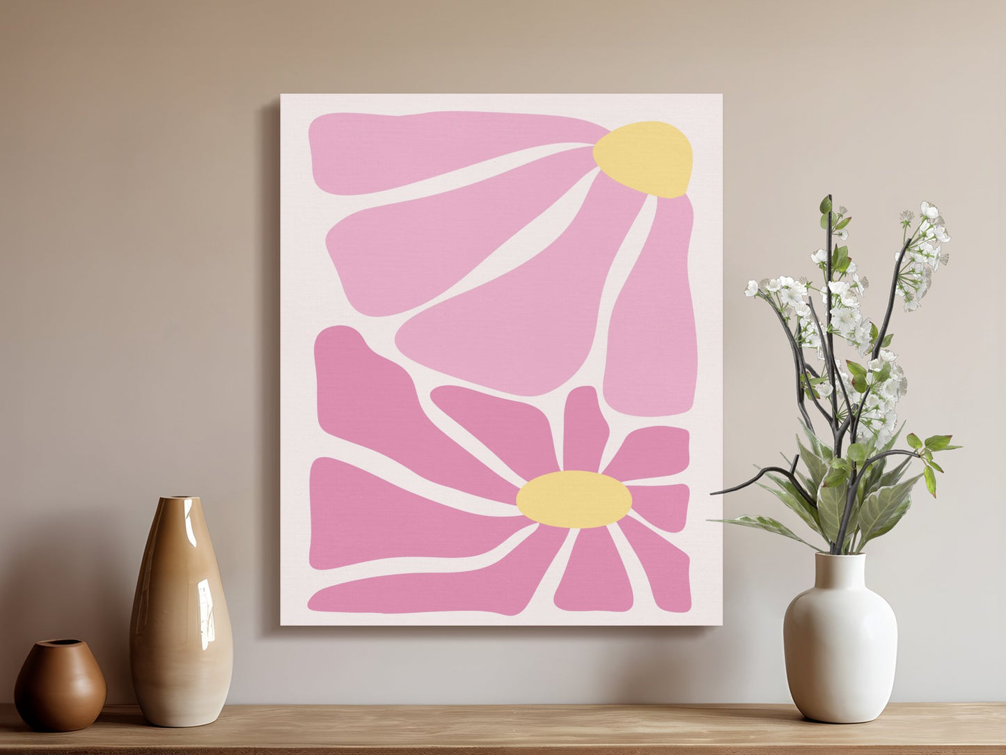 Premium Poster of Abstract Pink and Yellow Floral Wall Art Canvas Wraps