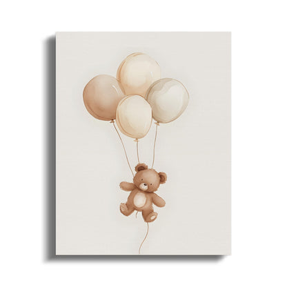 Premium Poster of Adorable Teddy Bear with Balloons Nursery Canvas Wraps