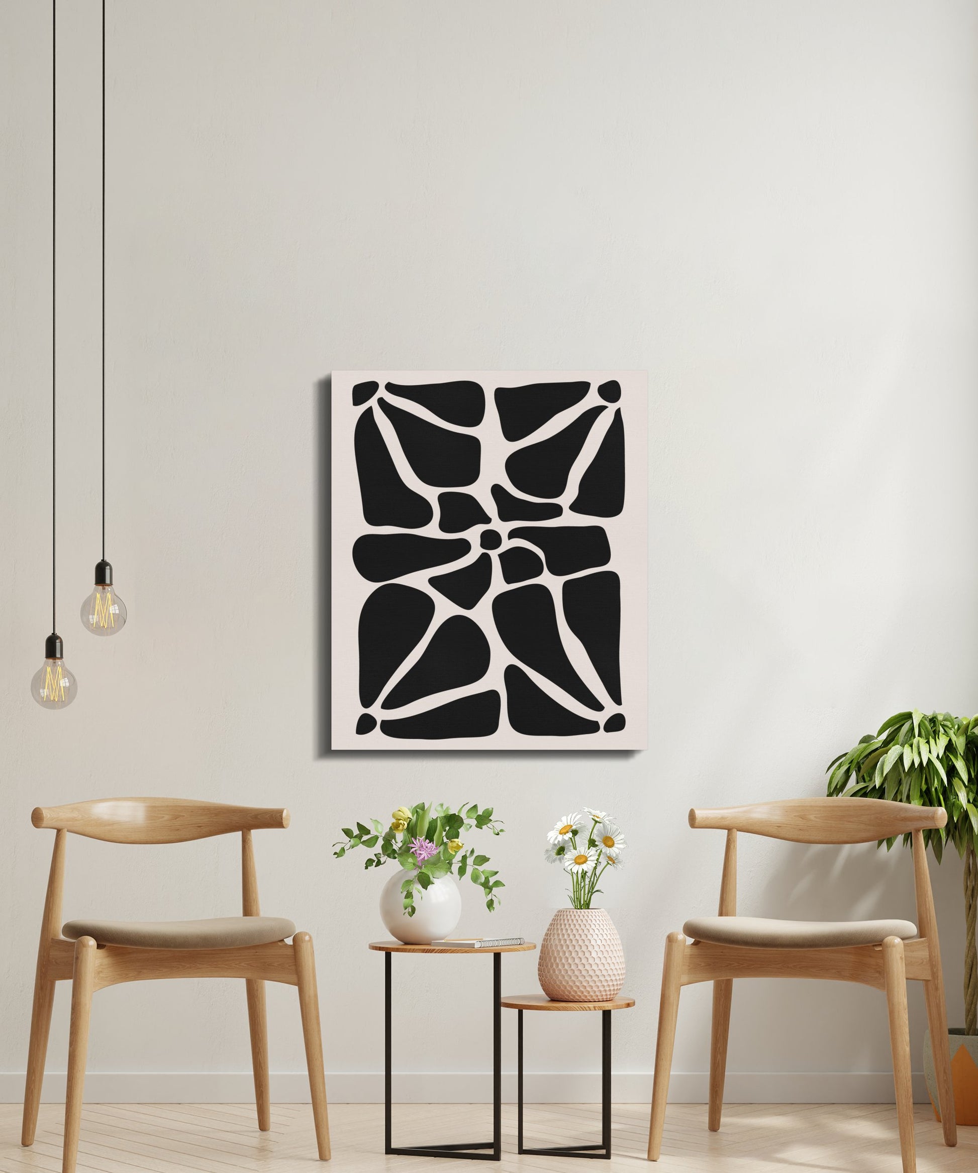 Premium Poster of Abstract Black and White Floral Wall Art Canvas Wraps