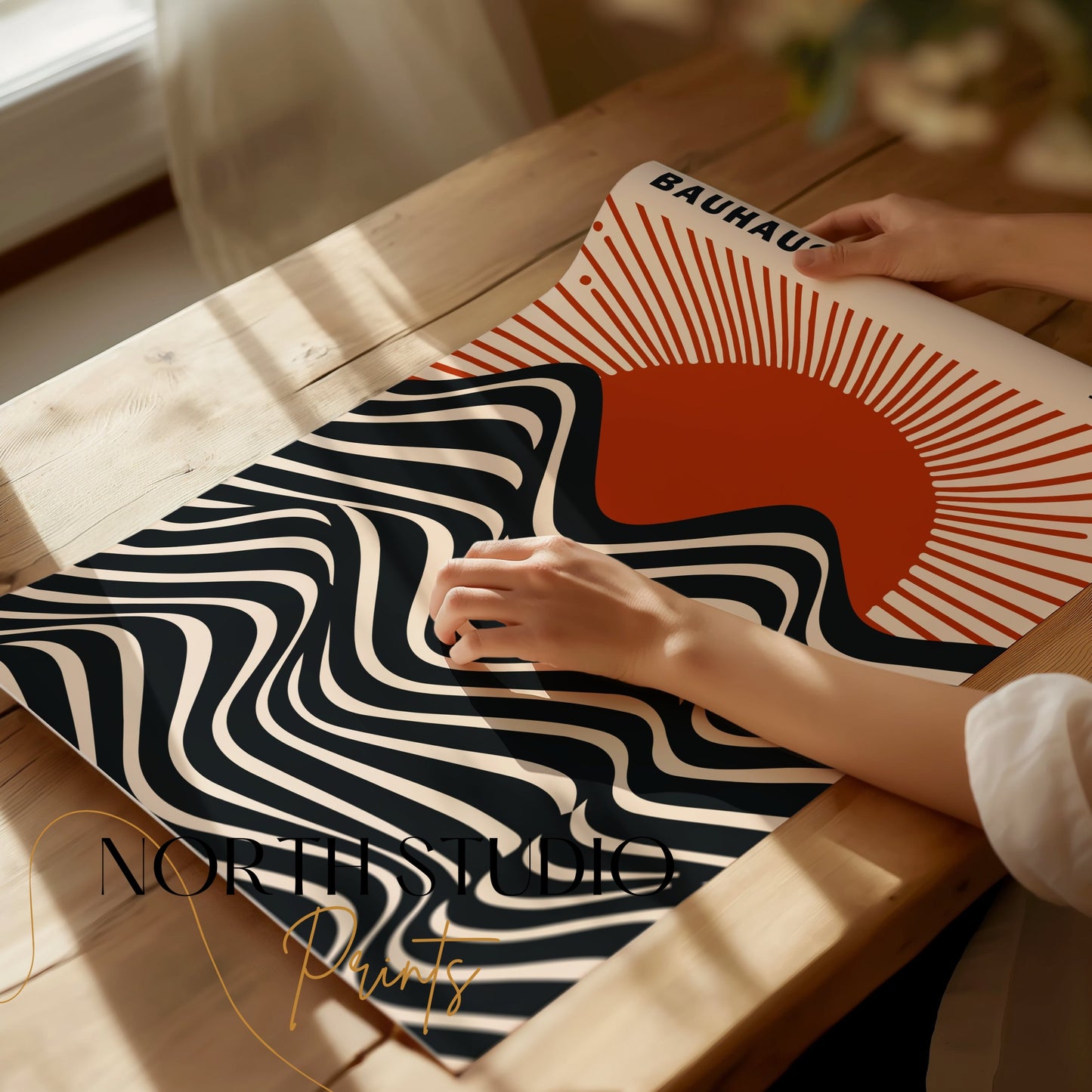 Premium Poster of Abstract Art Bauhaus 1923 Waves and Sun Posters