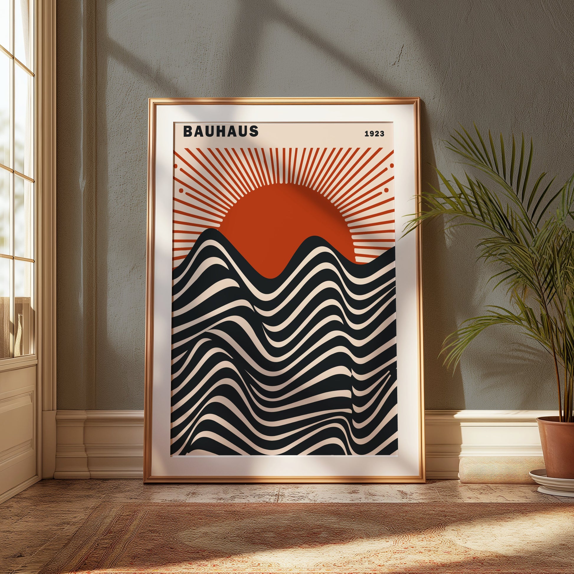 Premium Poster of Abstract Art Bauhaus 1923 Waves and Sun Posters