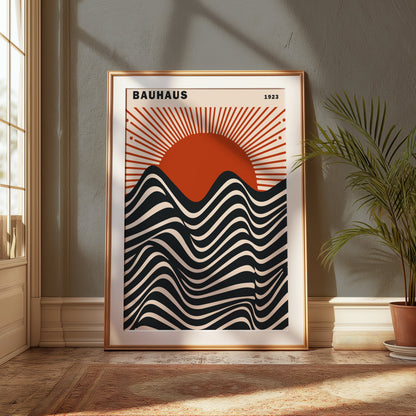 Premium Poster of Abstract Art Bauhaus 1923 Waves and Sun Posters