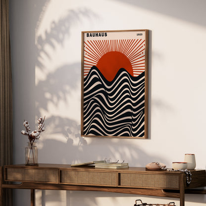 Premium Poster of Abstract Art Bauhaus 1923 Waves and Sun Posters