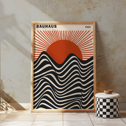 Premium Poster of Abstract Art Bauhaus 1923 Waves and Sun Posters