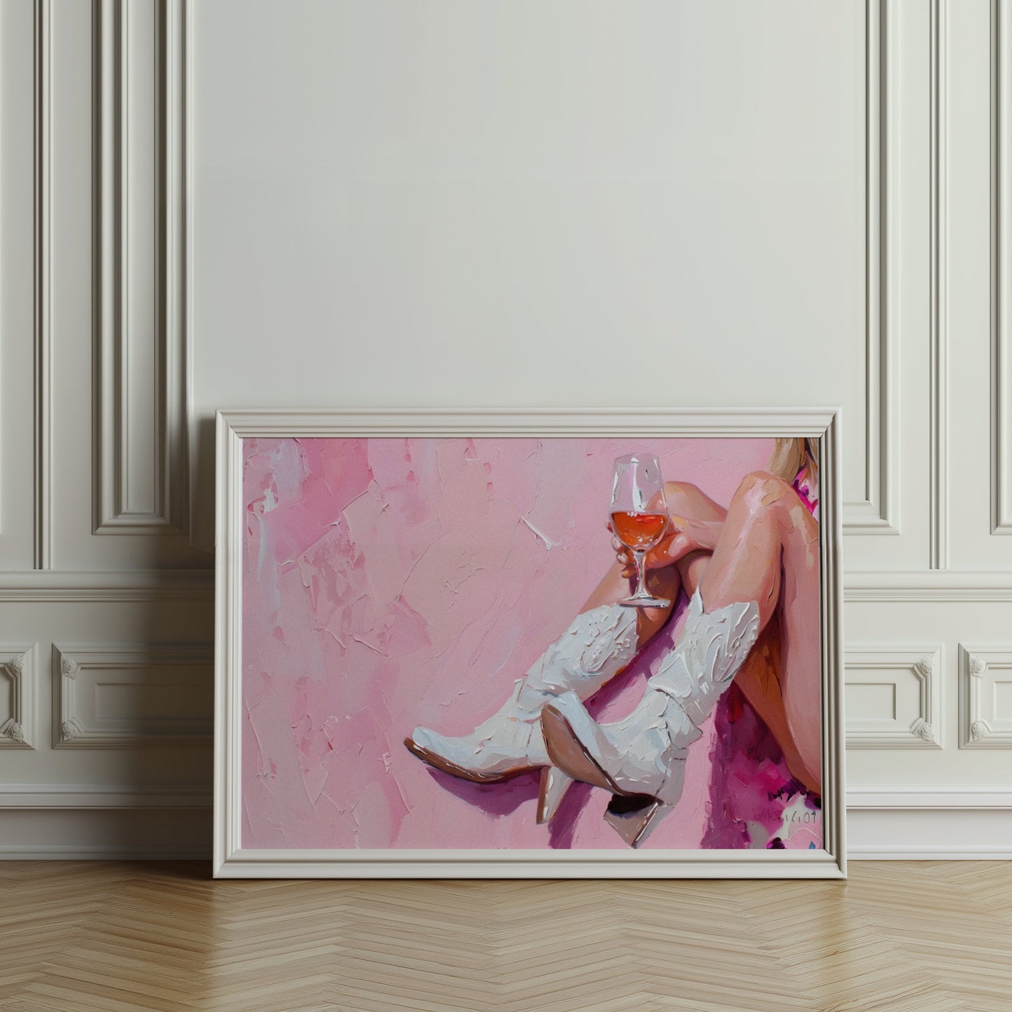 Premium Poster of Abstract Art White Cowboy Boots and Wine Posters