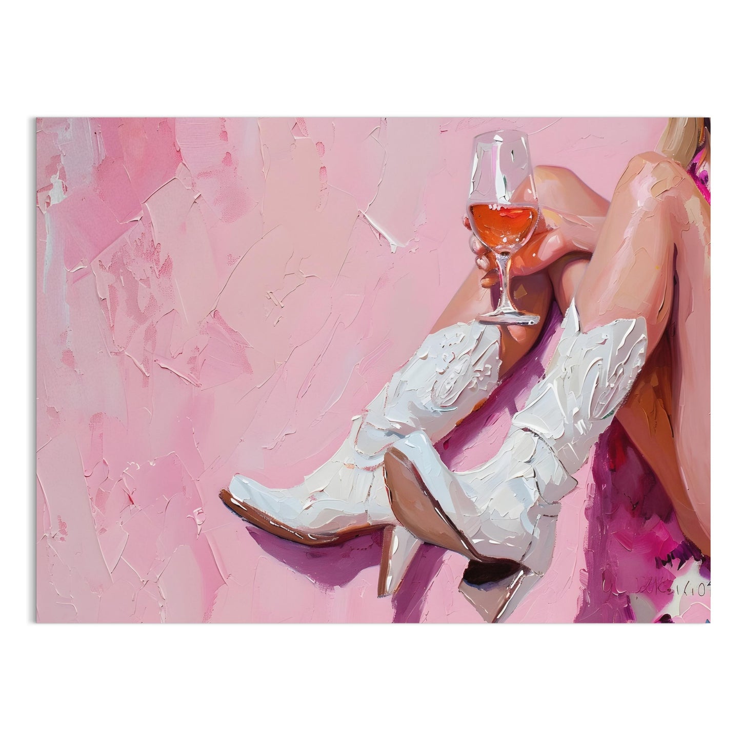 Premium Poster of Abstract Art White Cowboy Boots and Wine Posters