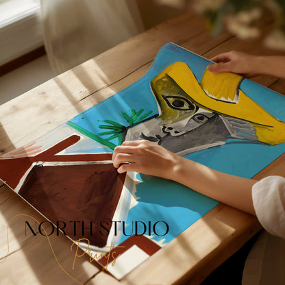 Premium Poster of Abstract Artistic Portrait with Yellow Hat Posters