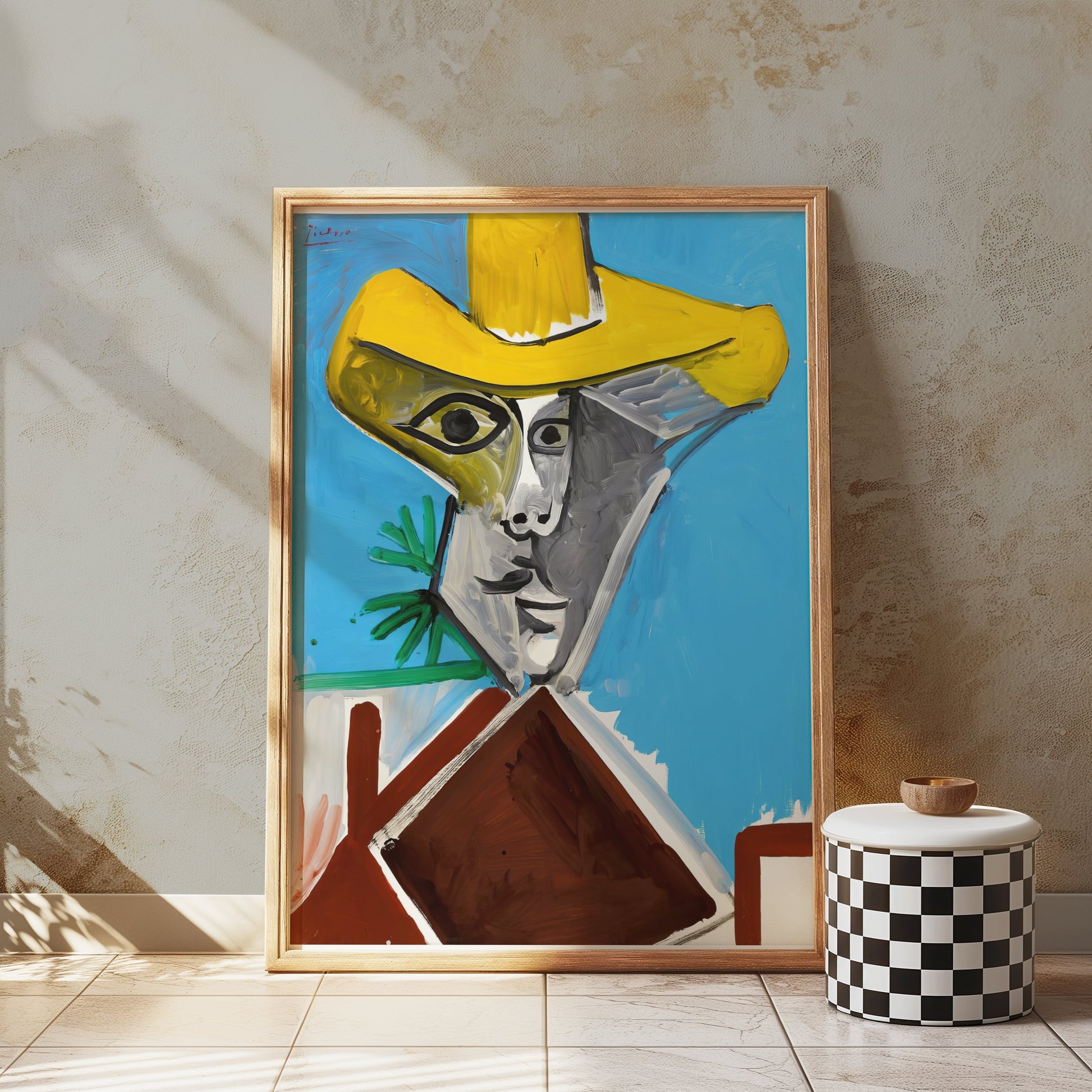 Premium Poster of Abstract Artistic Portrait with Yellow Hat Posters