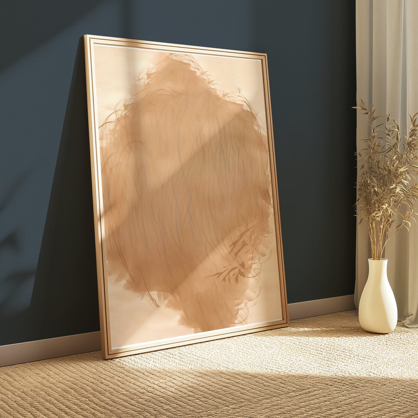 Premium Poster of Abstract Beige Art with Wispy Lines Aesthetic Posters