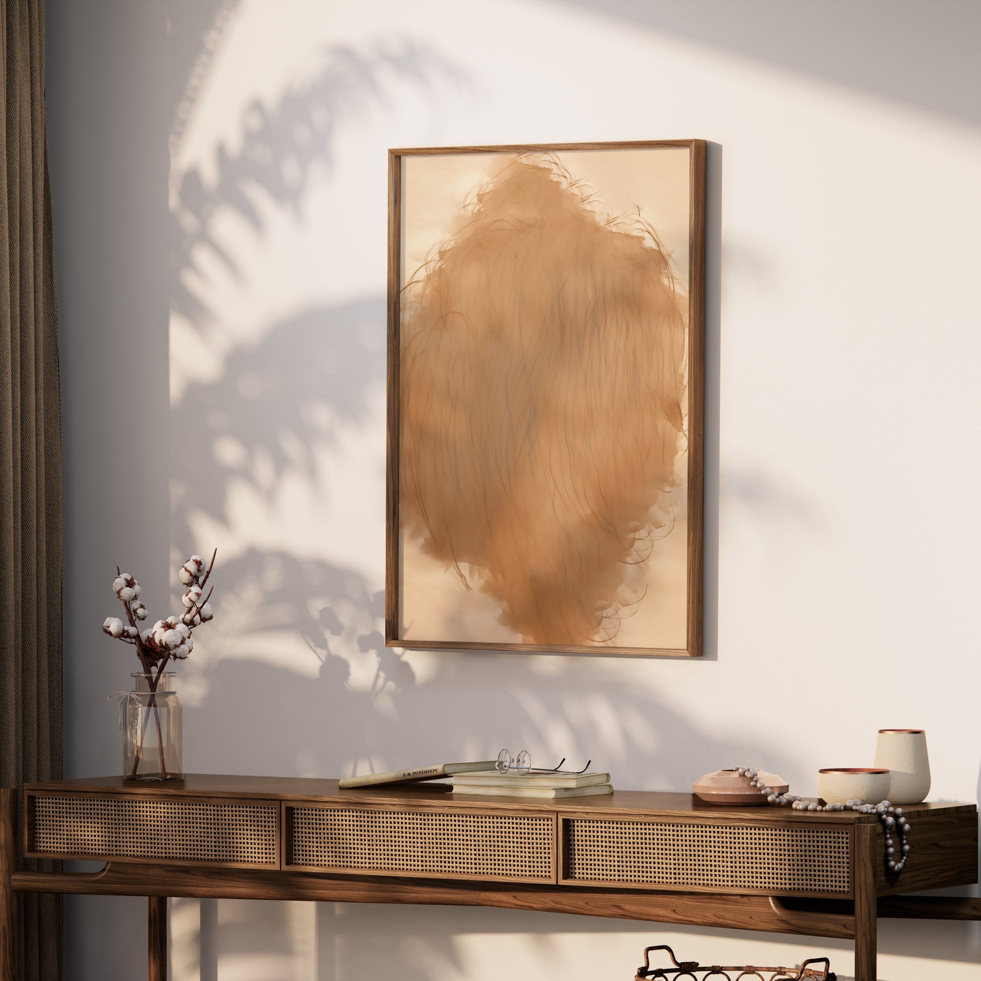 Premium Poster of Abstract Beige Art with Wispy Lines Aesthetic Posters