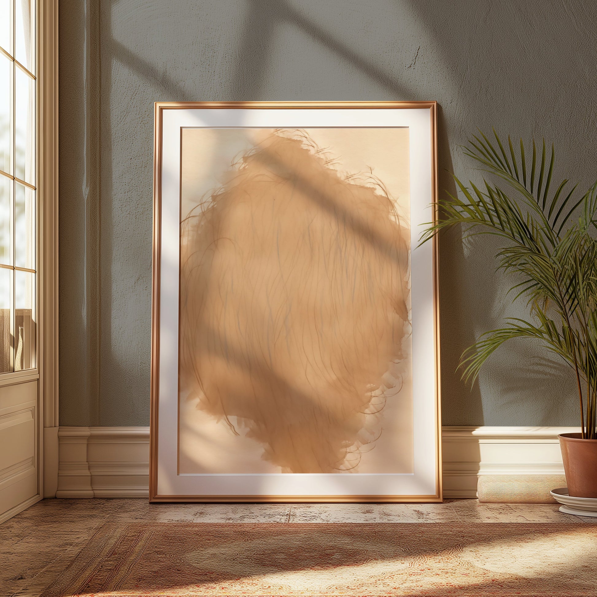 Premium Poster of Abstract Beige Art with Wispy Lines Aesthetic Posters