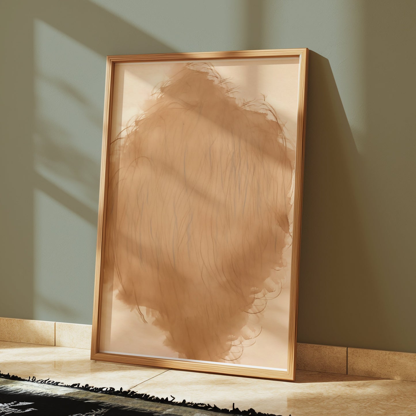 Premium Poster of Abstract Beige Art with Wispy Lines Aesthetic Posters