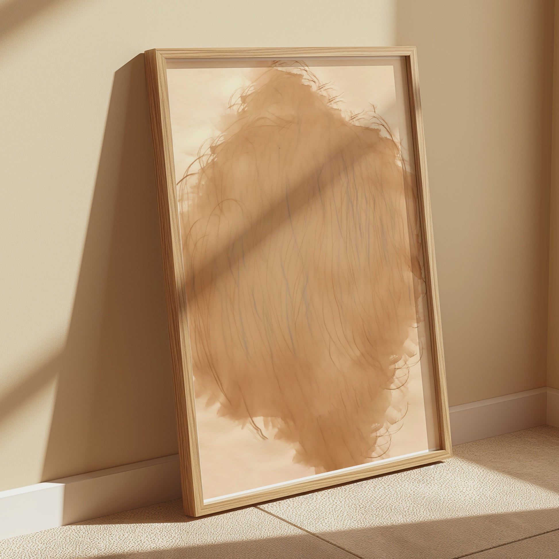 Premium Poster of Abstract Beige Art with Wispy Lines Aesthetic Posters