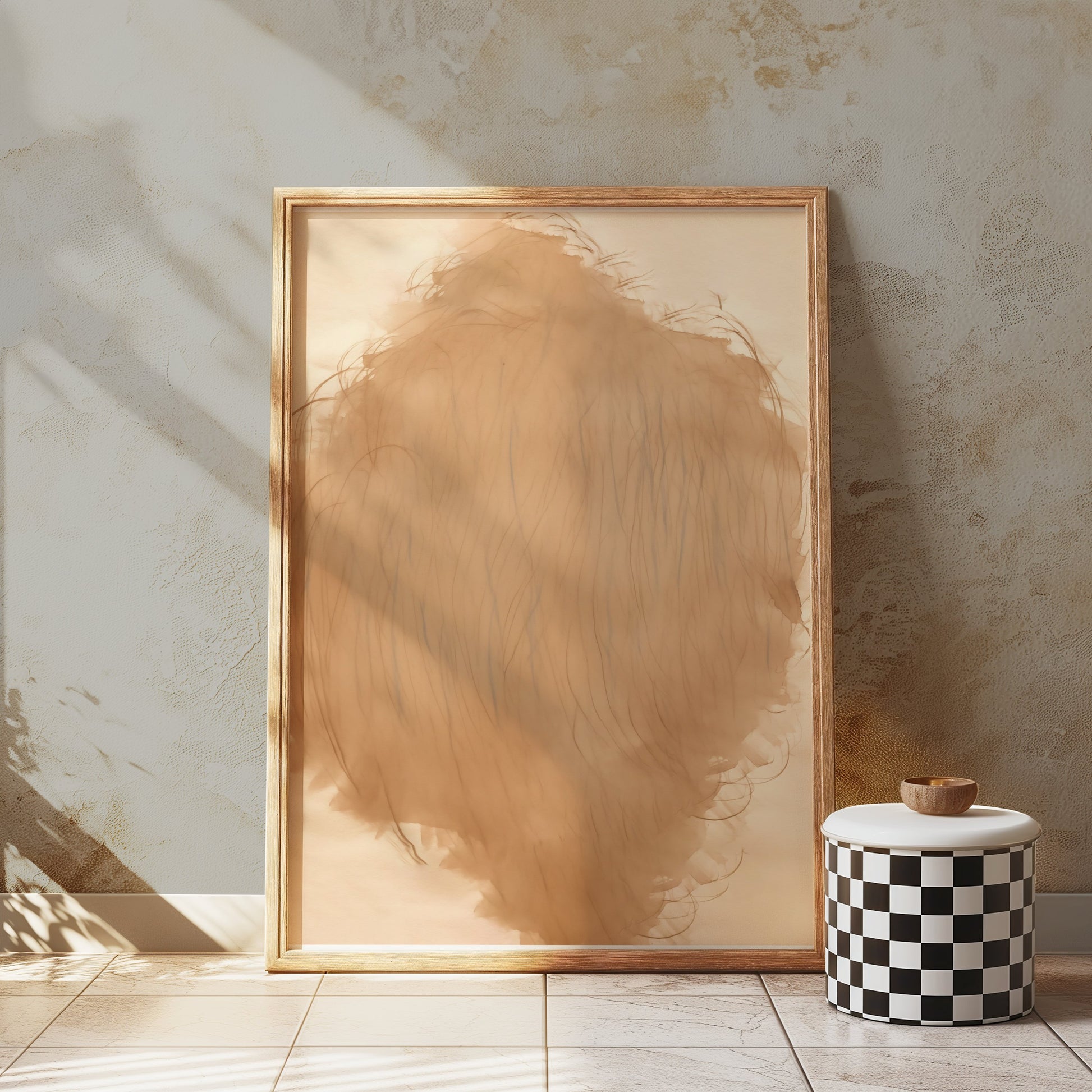 Premium Poster of Abstract Beige Art with Wispy Lines Aesthetic Posters