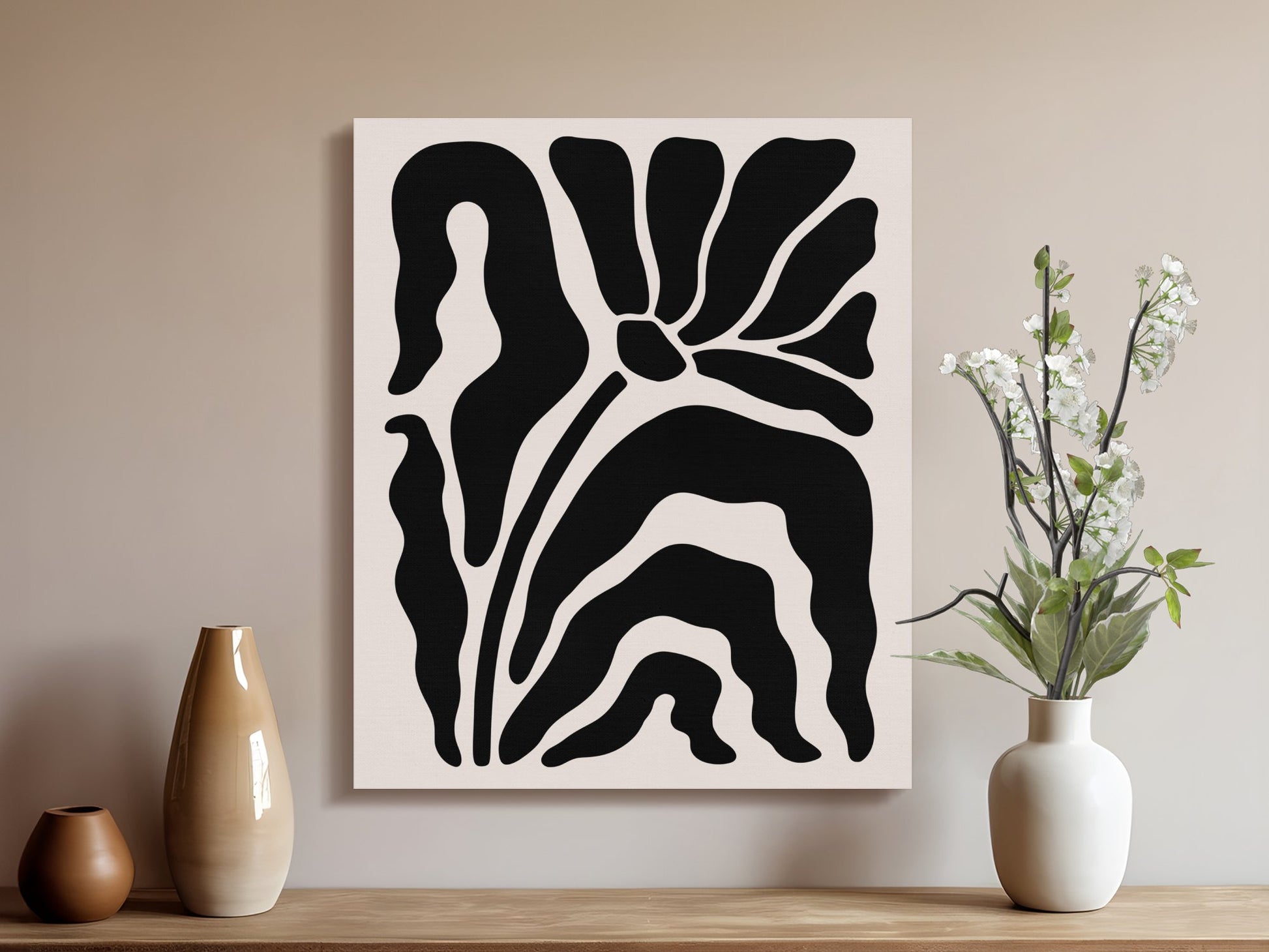 Premium Poster of Abstract Black and White Floral Wall Art Canvas Wraps