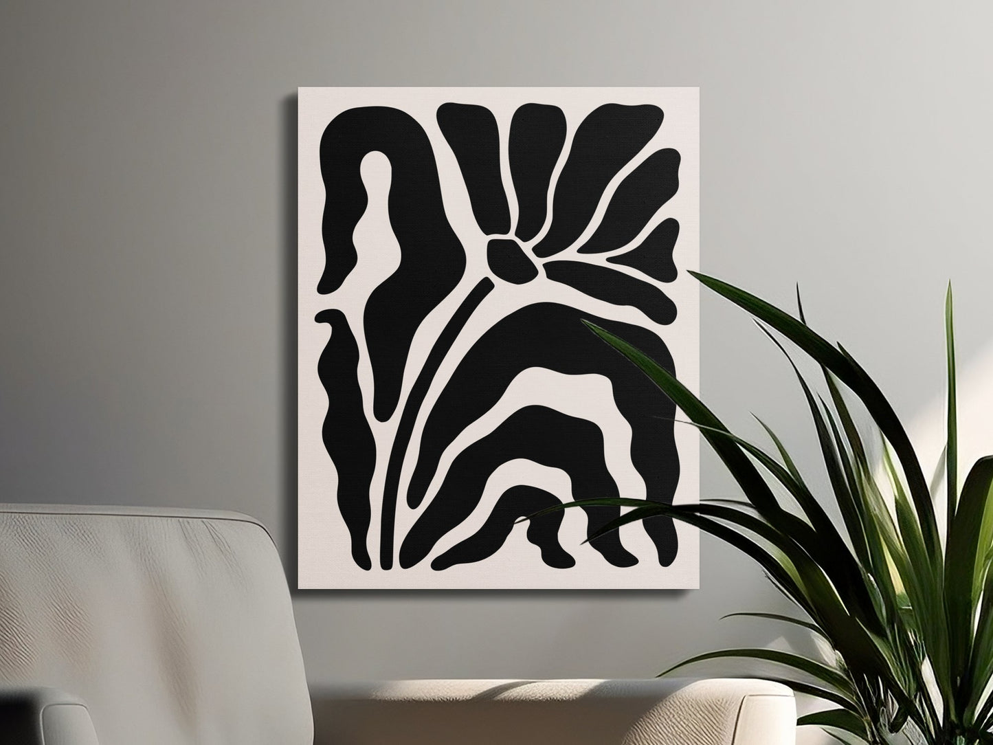 Premium Poster of Abstract Black and White Floral Wall Art Canvas Wraps