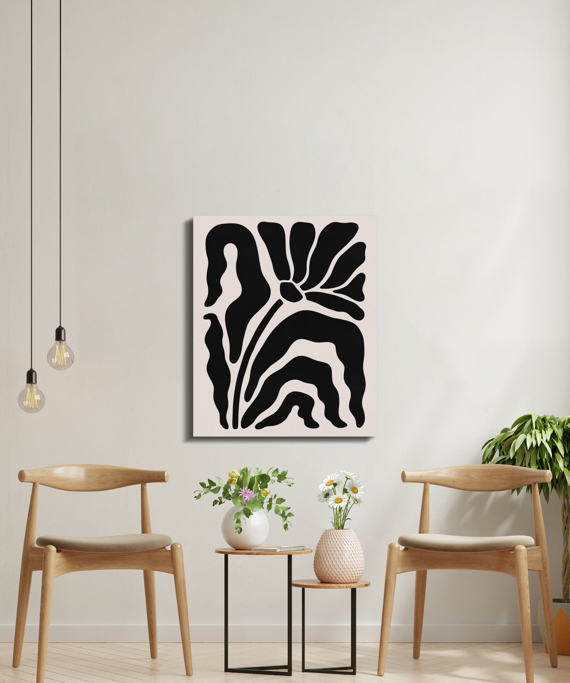 Premium Poster of Abstract Black and White Floral Wall Art Canvas Wraps