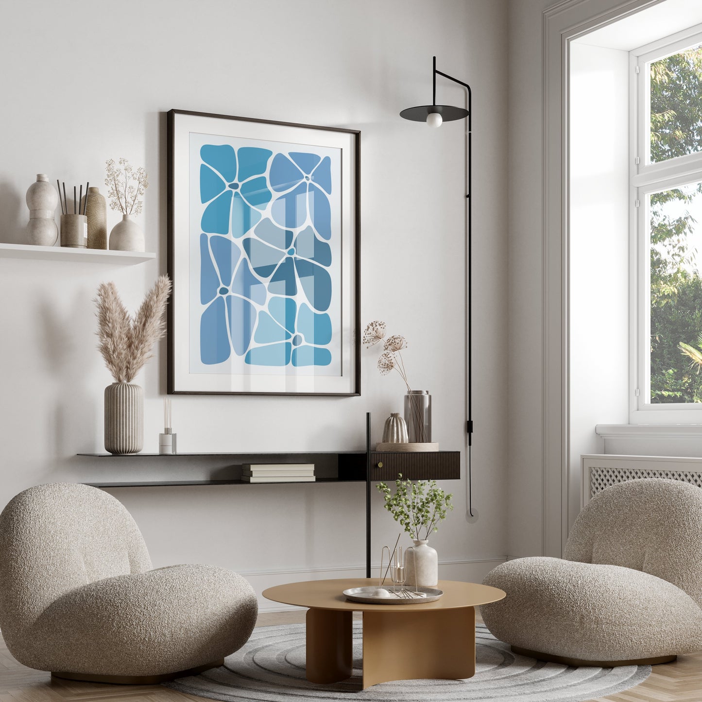 Premium Poster of Abstract Blue Blossoms Art Composition Posters