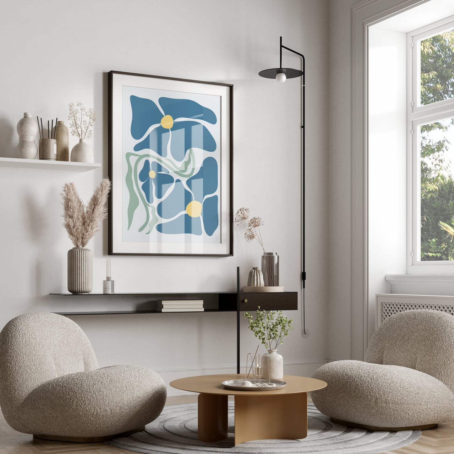 Premium Poster of Abstract Blue Floral Art Print Posters