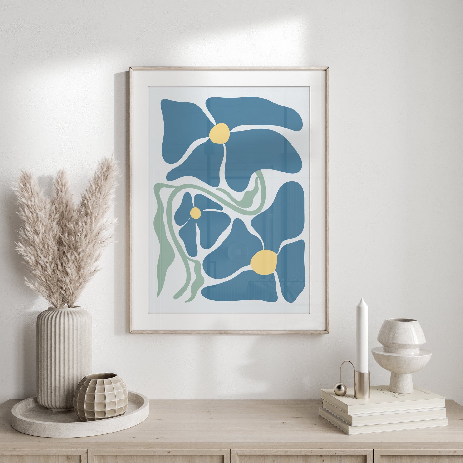 Premium Poster of Abstract Blue Floral Art Print Posters