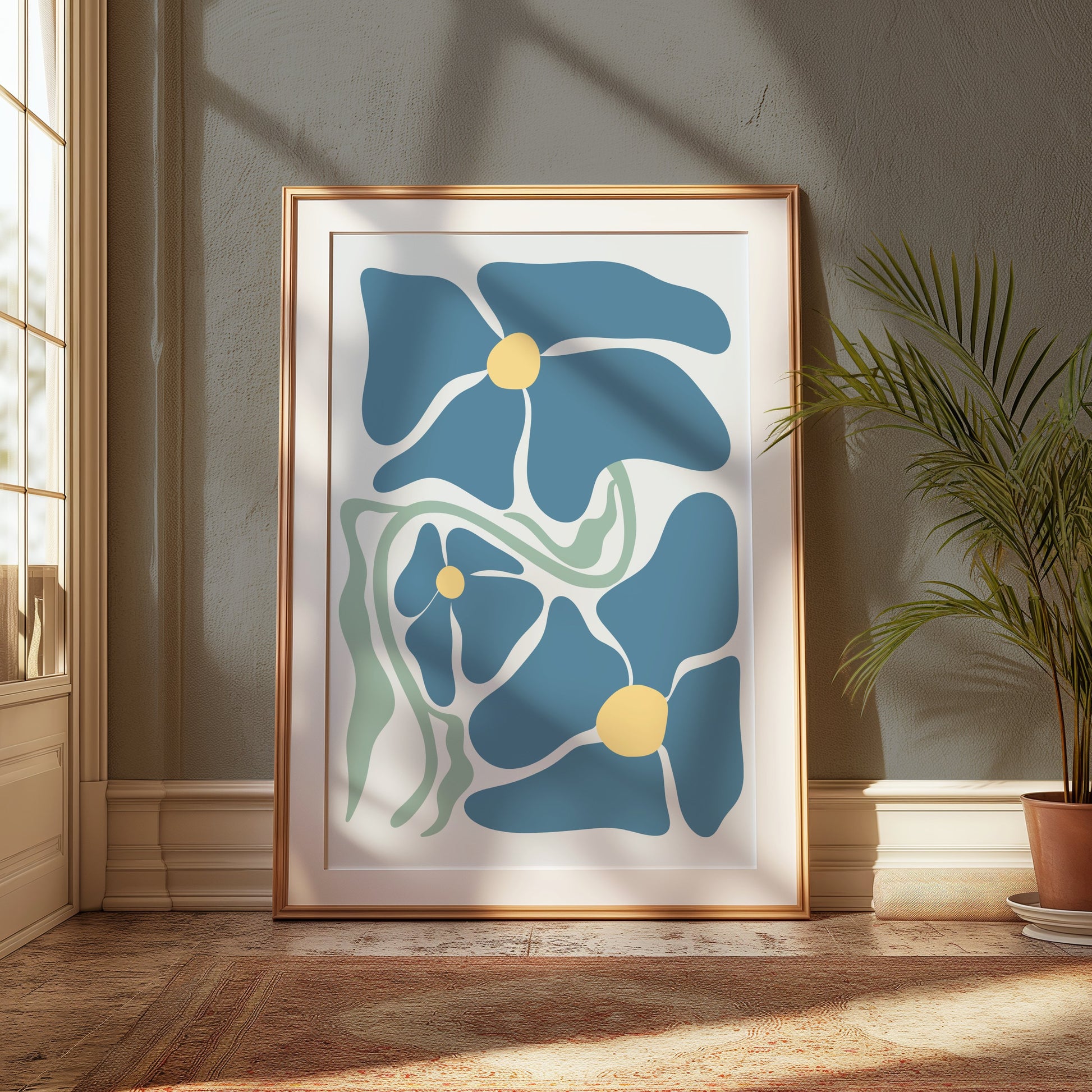 Premium Poster of Abstract Blue Floral Art Print Posters