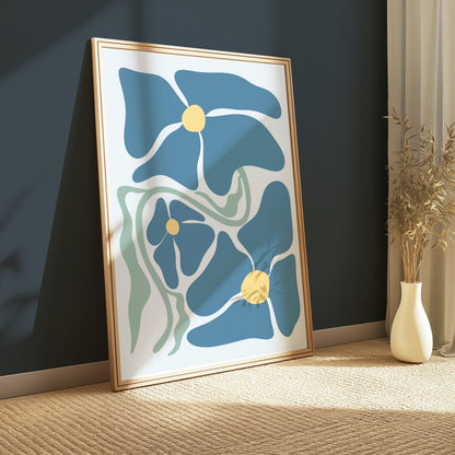 Premium Poster of Abstract Blue Floral Art Print Posters