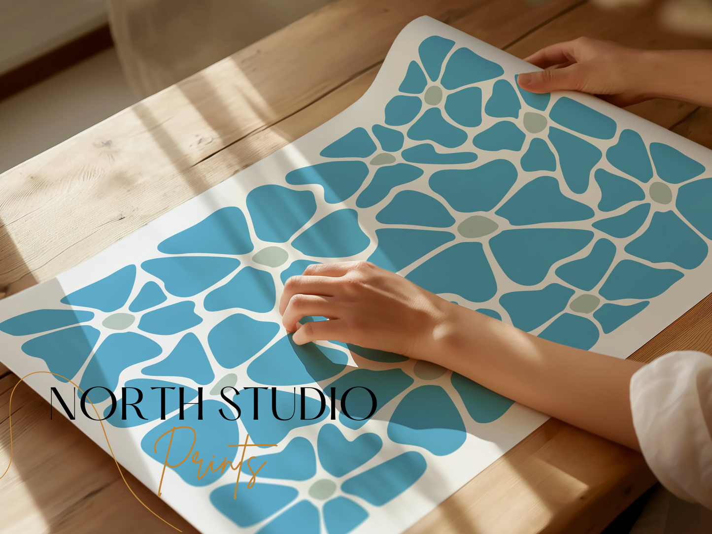 Premium Poster of Abstract Blue Floral Pattern Art Posters