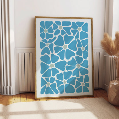 Premium Poster of Abstract Blue Floral Pattern Art Posters