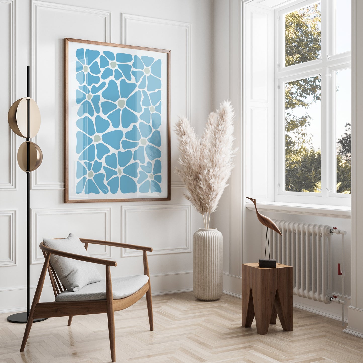 Premium Poster of Abstract Blue Floral Pattern Art Posters