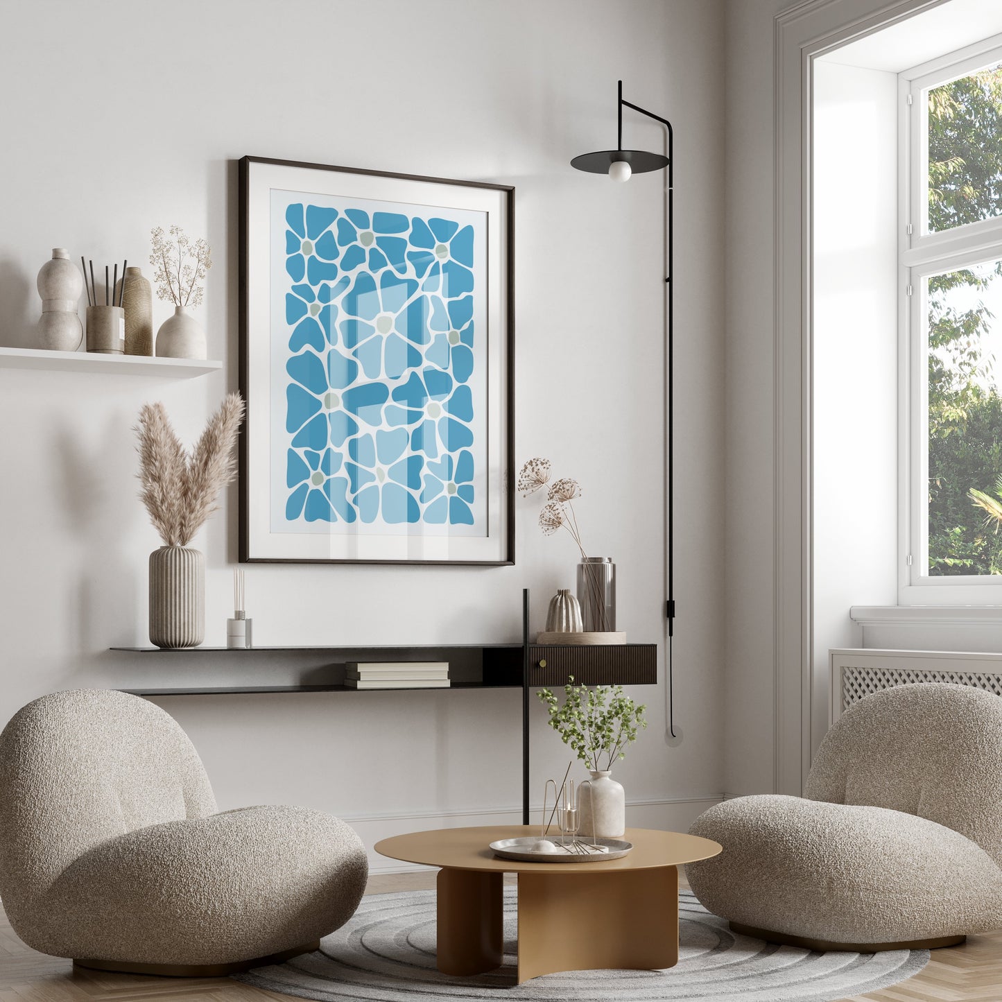 Premium Poster of Abstract Blue Floral Pattern Art Posters