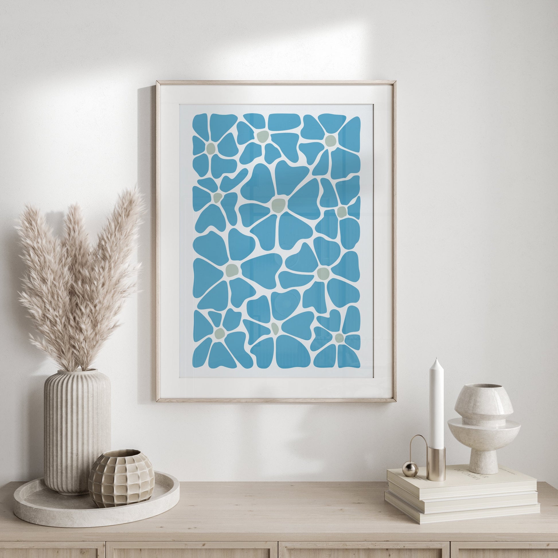 Premium Poster of Abstract Blue Floral Pattern Art Posters