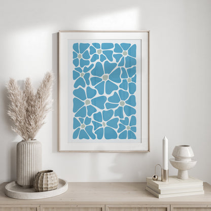 Premium Poster of Abstract Blue Floral Pattern Art Posters