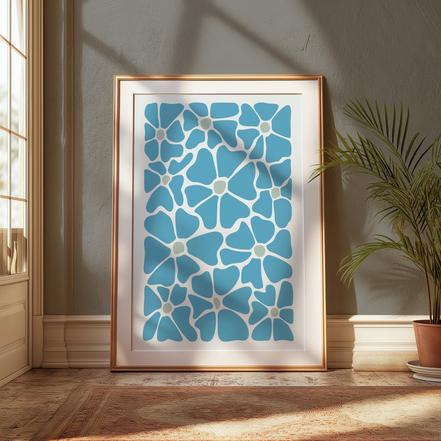 Premium Poster of Abstract Blue Floral Pattern Art Posters