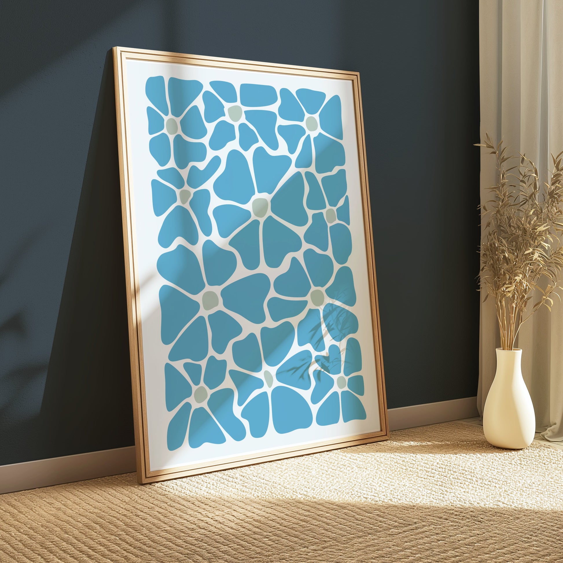 Premium Poster of Abstract Blue Floral Pattern Art Posters